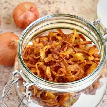 fried shallots in a glass jar