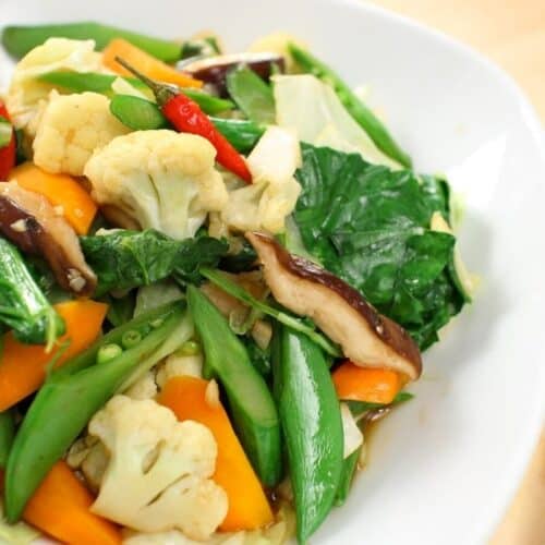 A plate of mixed vegetable stir fry