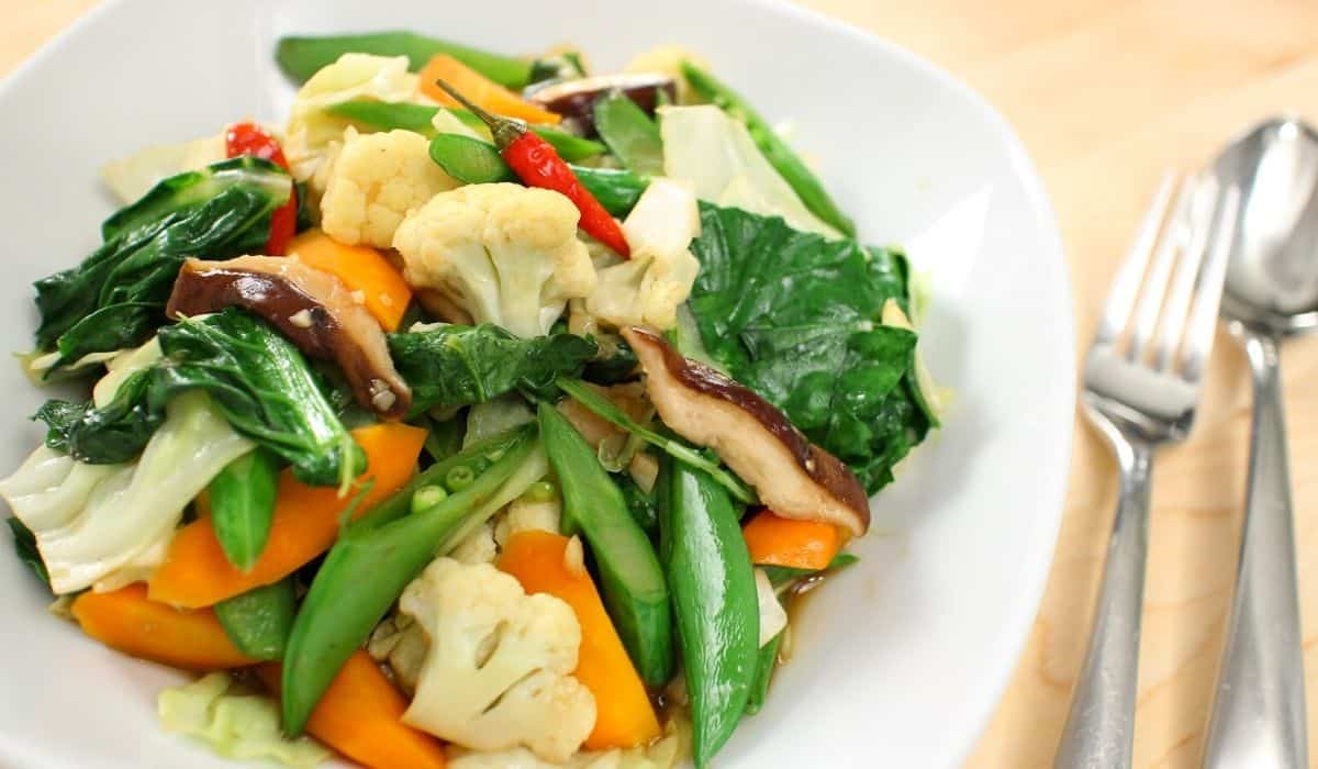 A plate of mixed vegetable stir fry