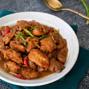 a plate of caramel chicken