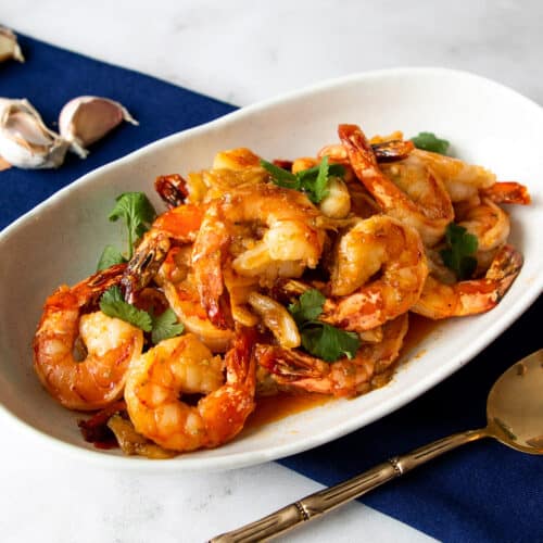 Chinese Style Garlic Shrimp & Veggies Pasta Recipe