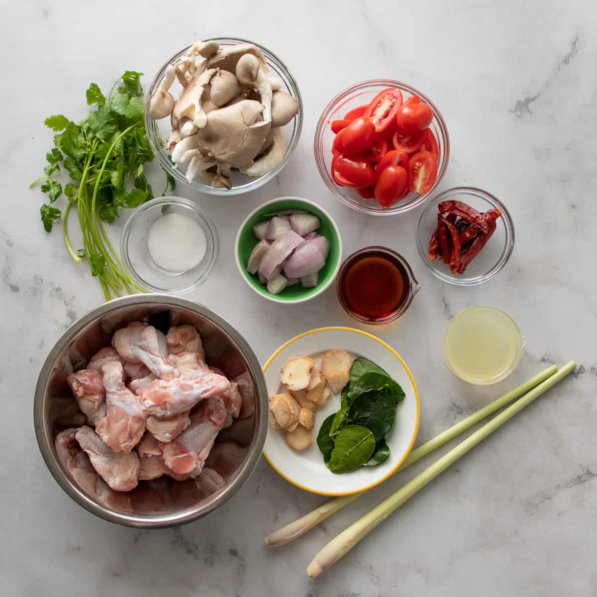 ingredients for chicken wing tom yum