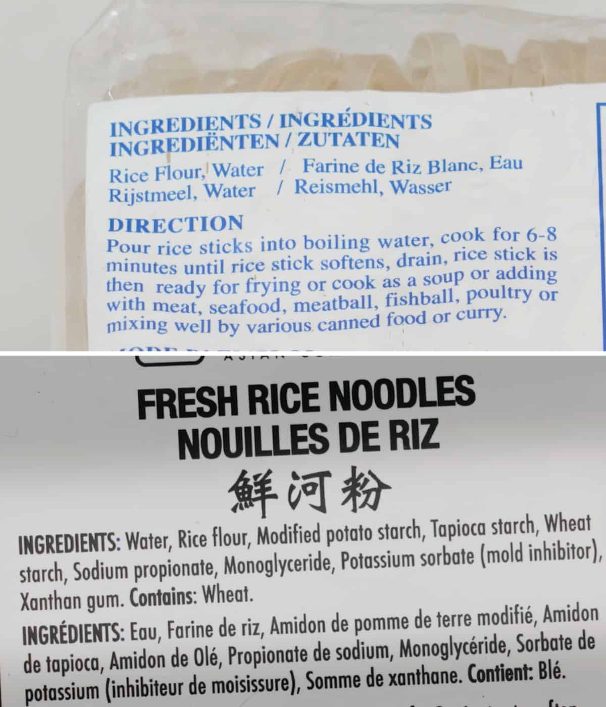 ingredients for dry rice noodles and fresh rice noodles