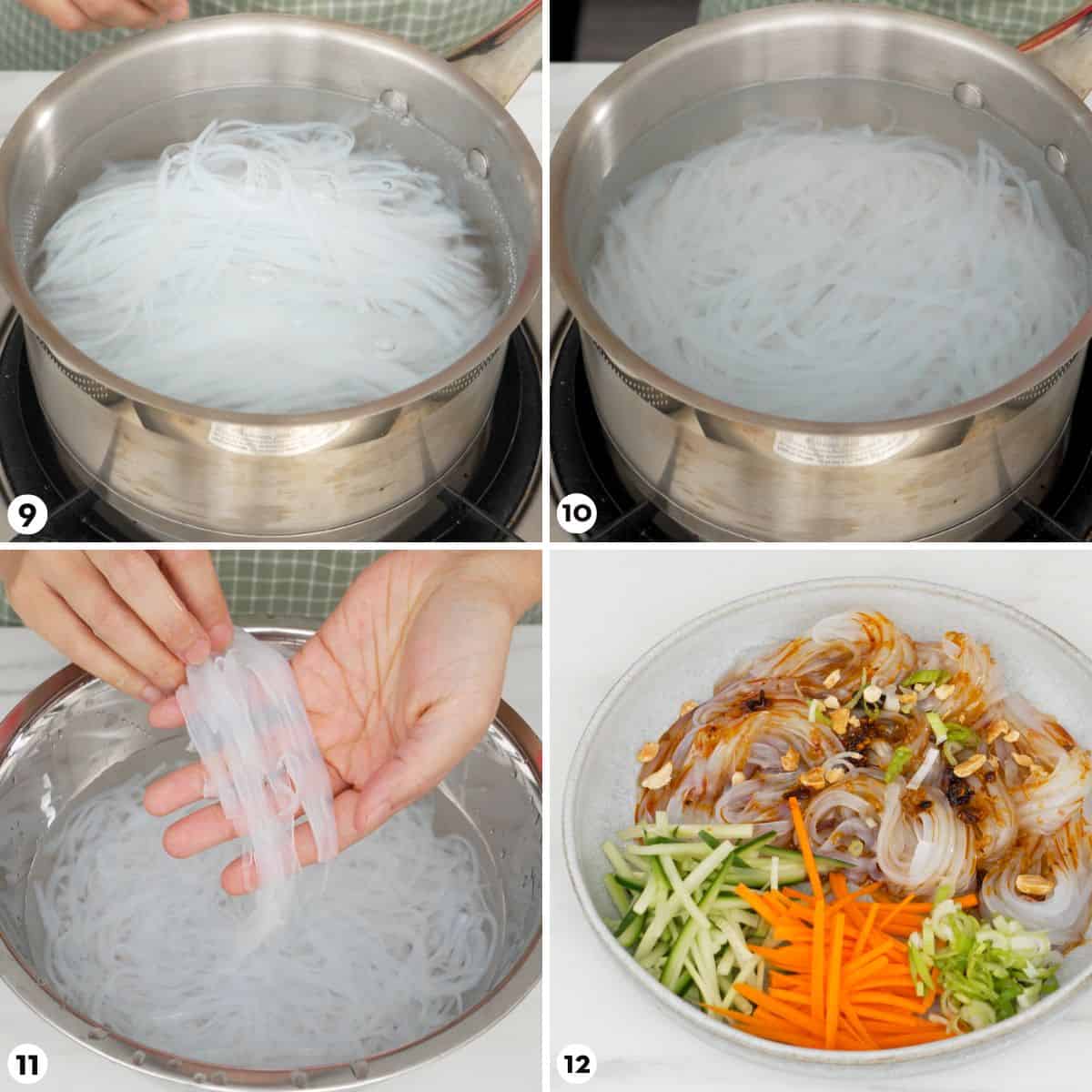 process shots for making glass noodles steps 9-12