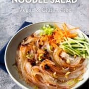 a bowl of glass noodles with sesame soy dressing with text "homemade glass noodle salad" and hot-thai-kitchen.com