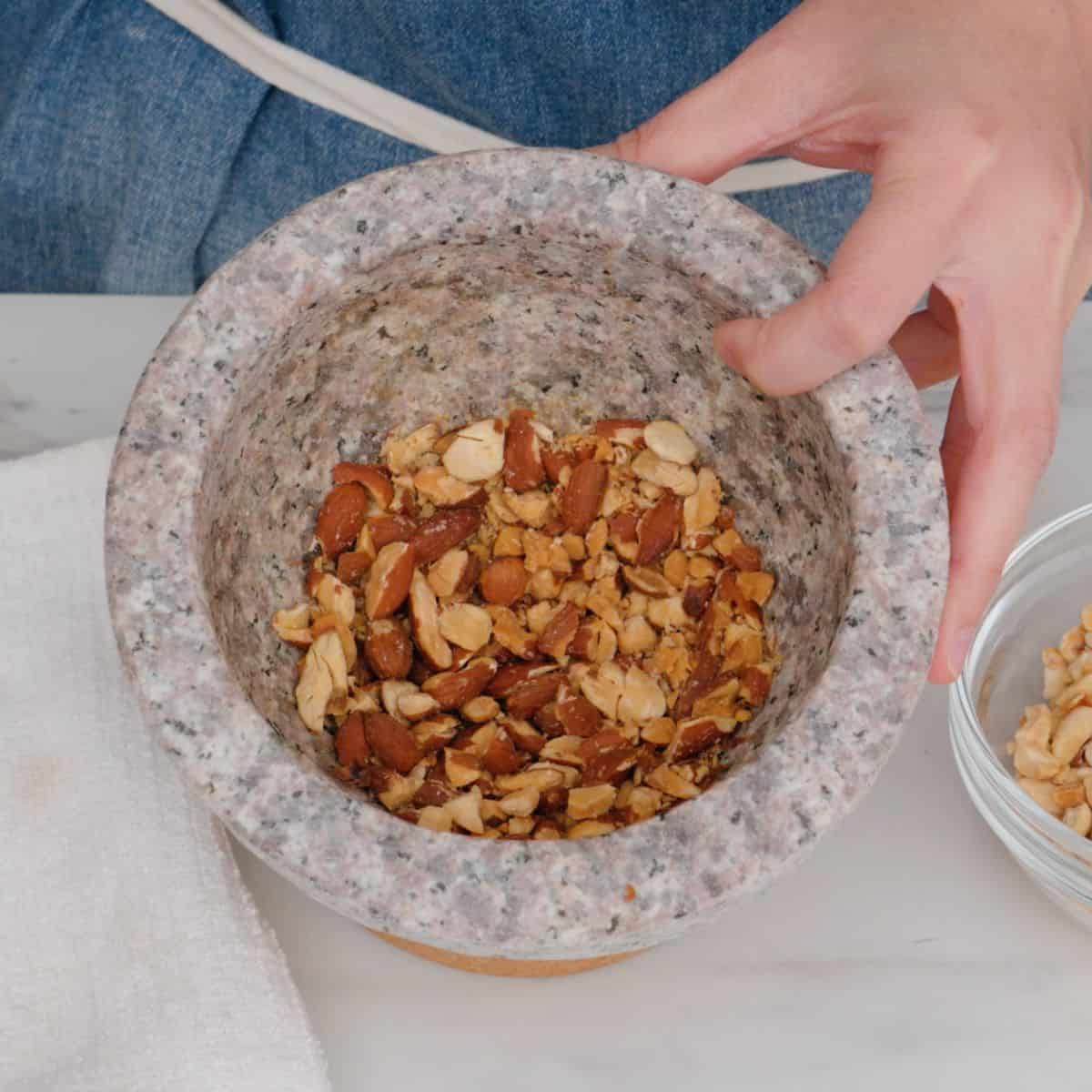 pounded nuts in mortar and pestle