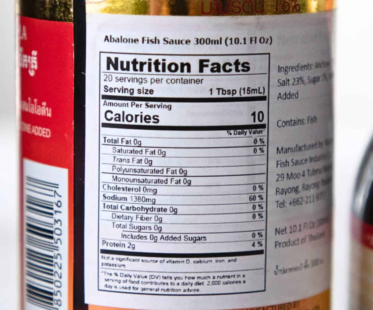 nutritional label of abalone fish sauce