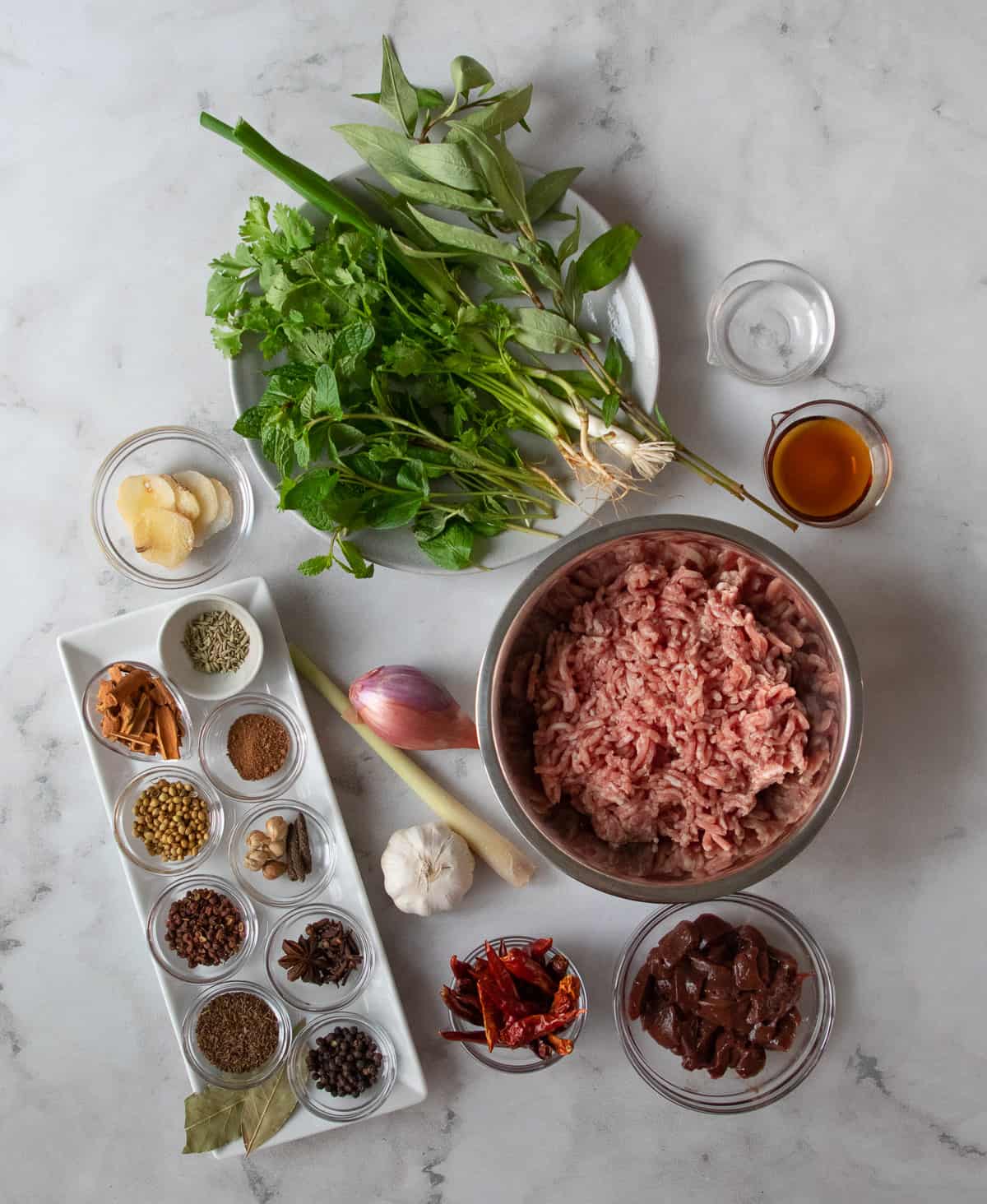 ingredients for laab kua
