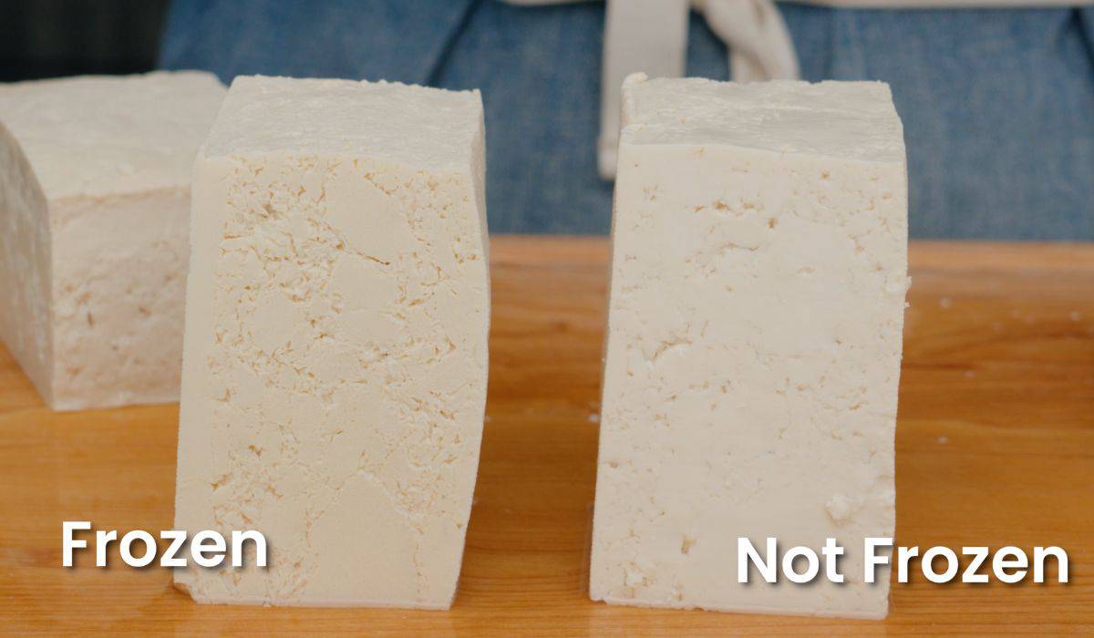 frozen firm tofu beside regular tofu
