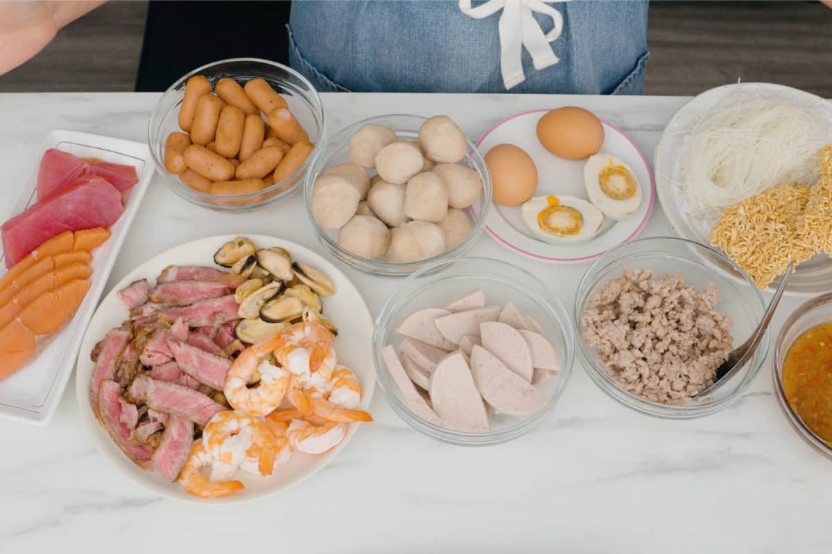 a spread of main ingredient options for a thai salad.