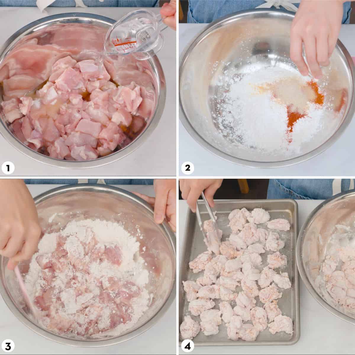 Process shots for making spicy chicken rice bowl steps 1-4