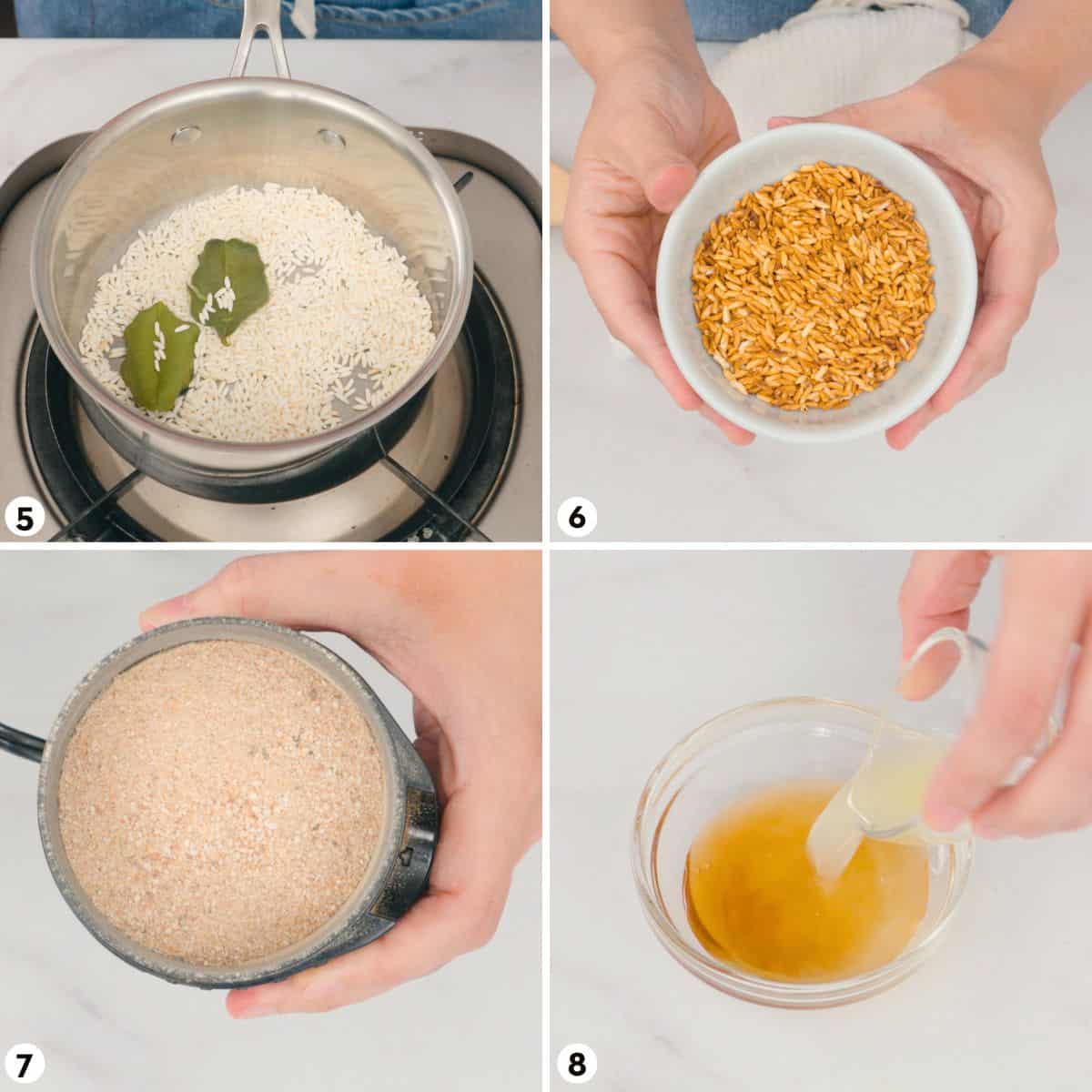 Process shots for making spicy chicken rice bowl steps 5-8